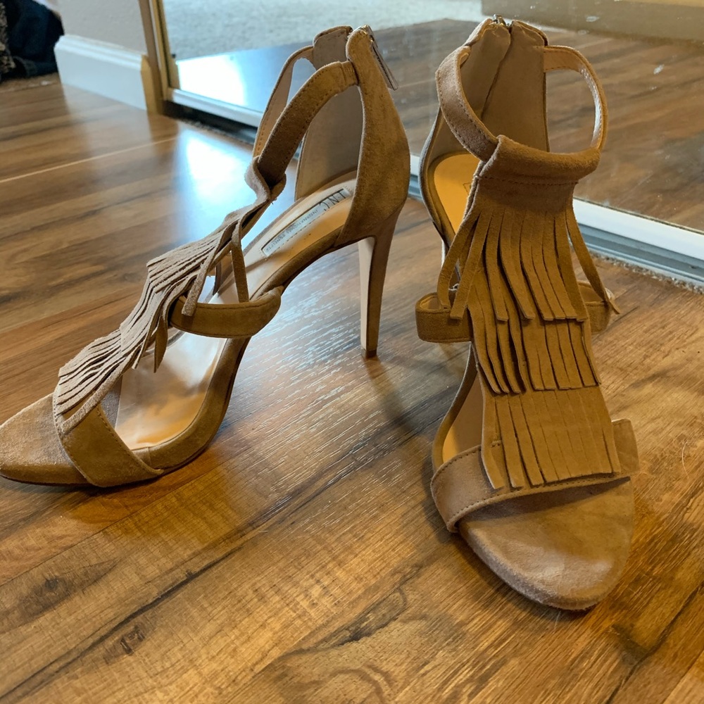 Suede fringe heels